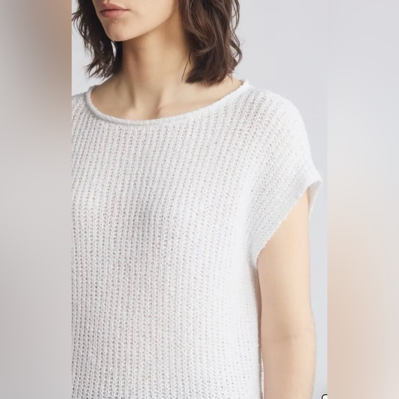 EILEEN FISHER Bateau-neck Top Cap-sleeve Sweater In White Size S Classic Casual - Picture 5 of 16